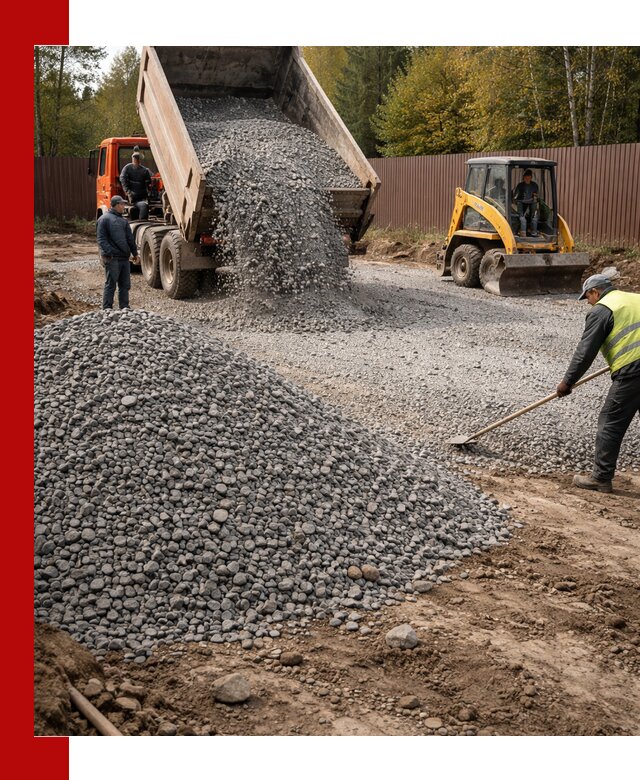 Отсыпка участка щебнем с доставкой и уплотнением в Стрежевом